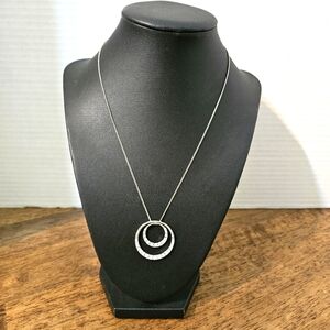 Monet Silver Tone Necklace with Double Circular Pendant